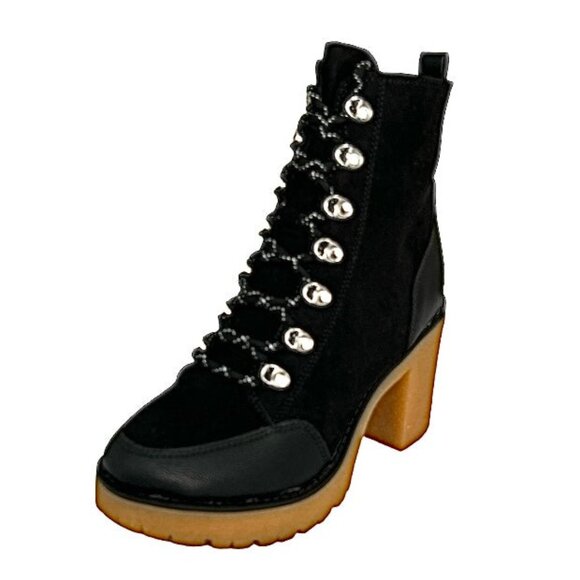 SUN STONE LENNONN Women's Lace-Up Block Heel Platform Booties Black Size 7 - Picture 2 of 8